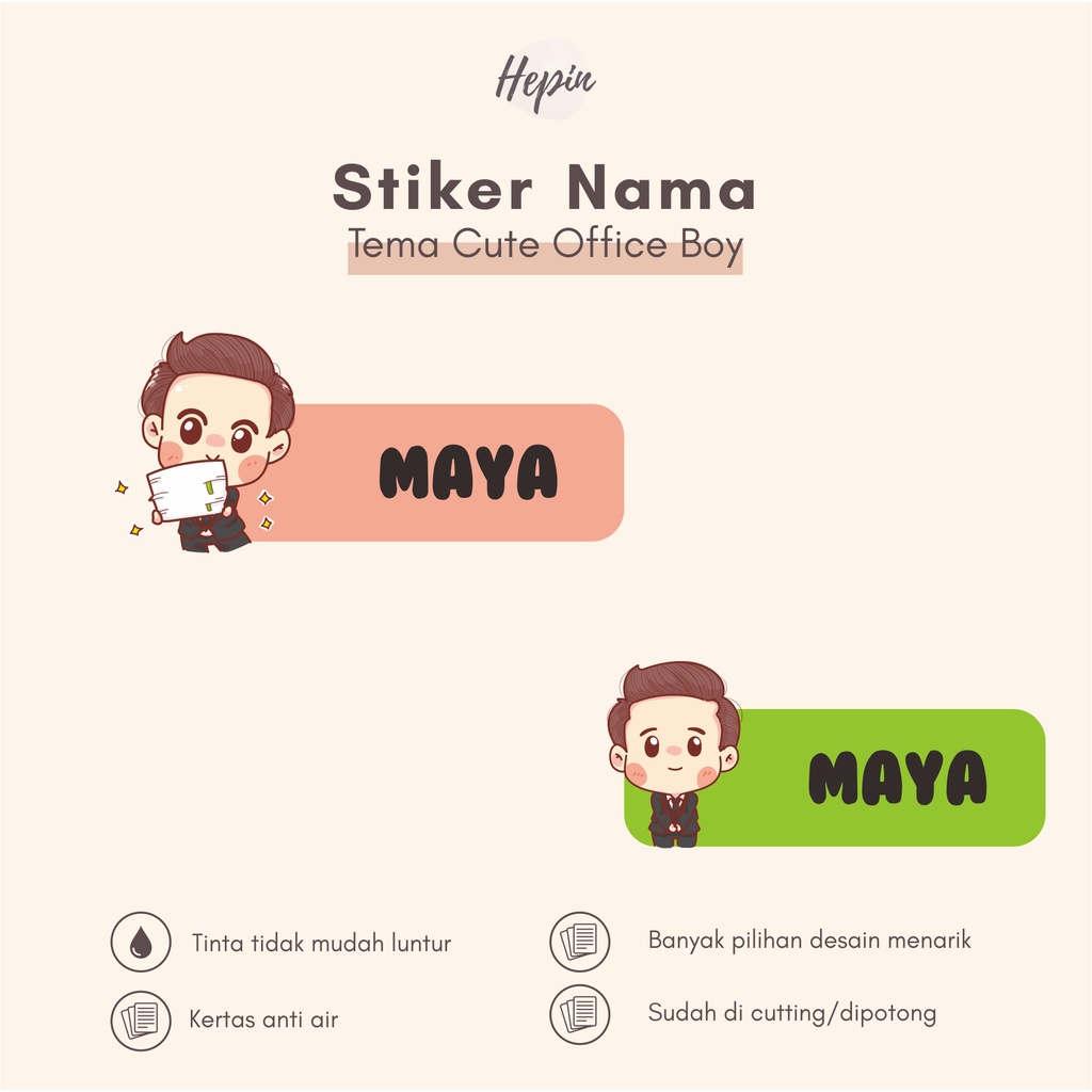 

(90 - 120 pcs) Murah Stiker nama CUTE OFFICE BOY / Stiker Nama Anak Murah / Label Nama Custom waterproff