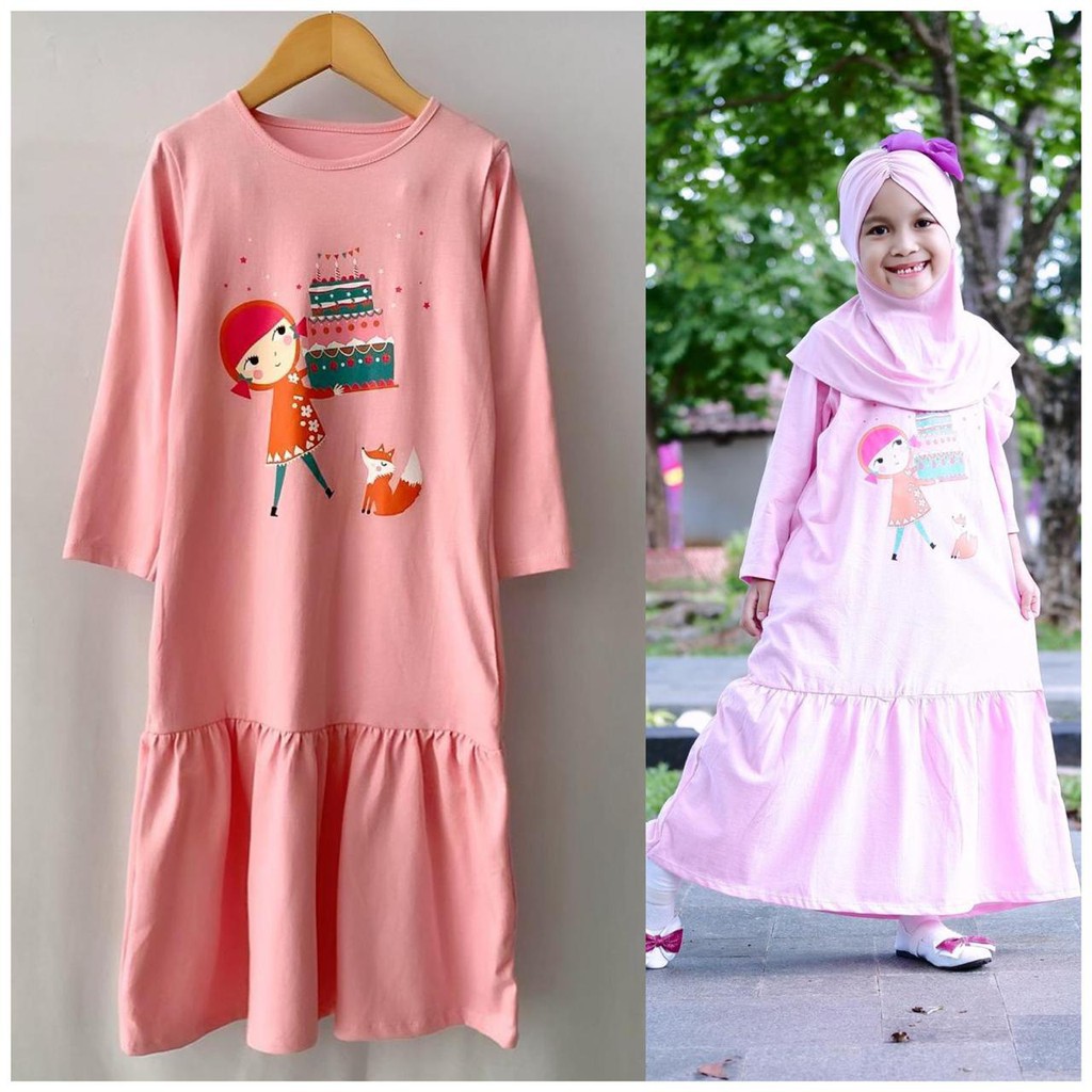 Gamis Anak Sablon Smilee Original Size 2.4.6.8 Tahun Pakaian Anak Perempuan Super Super Premium Best Seller Termurah Terlaris