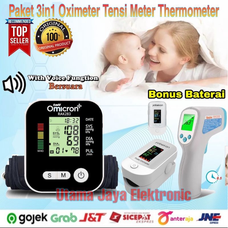 Paket 3in1 Oximeter Pulse Thermometer Gun Tensi Meter