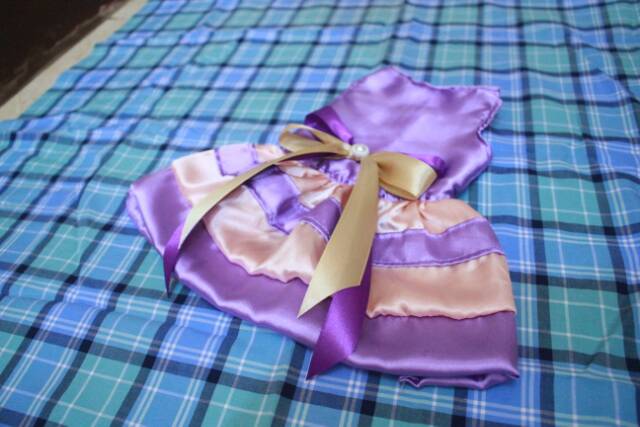 Dress ungu mix krem untuk kucing dan anjing lucu / baju kucing murah terlaris size S-XL
