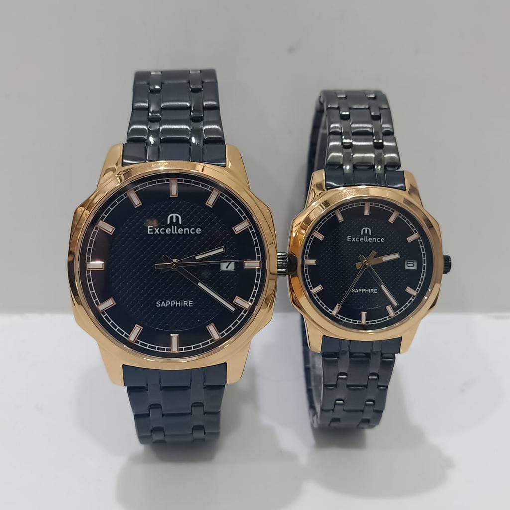 Jam Couple Excellence EC8530 EC 8530 Jam Pasangan strap stainless original Bergaransi Resmi