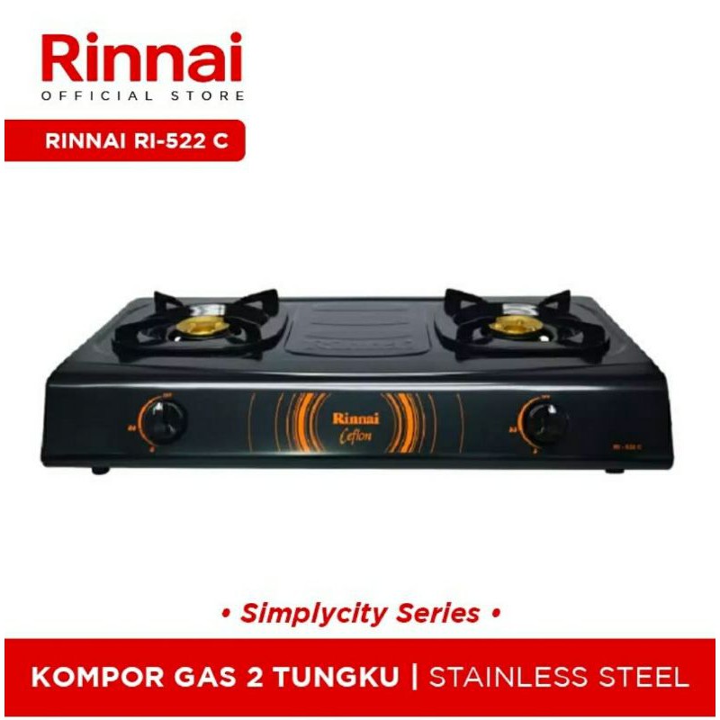 Kompor gas 2 tungku rinnai ri 522C / 522 C ceflon