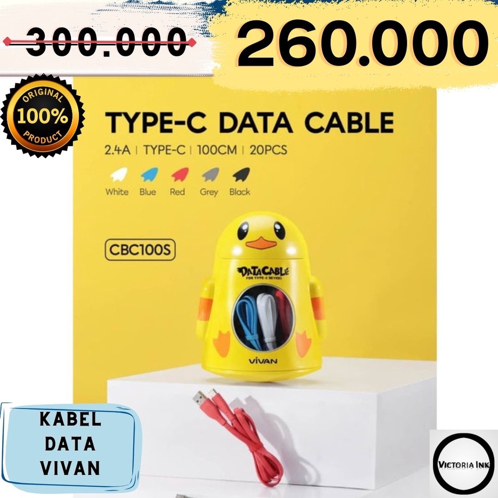 Kabel Data Tipe C 2,4 A Vivan Data Cable Type-C 2,4 A CBC100S Original USB Tipe C