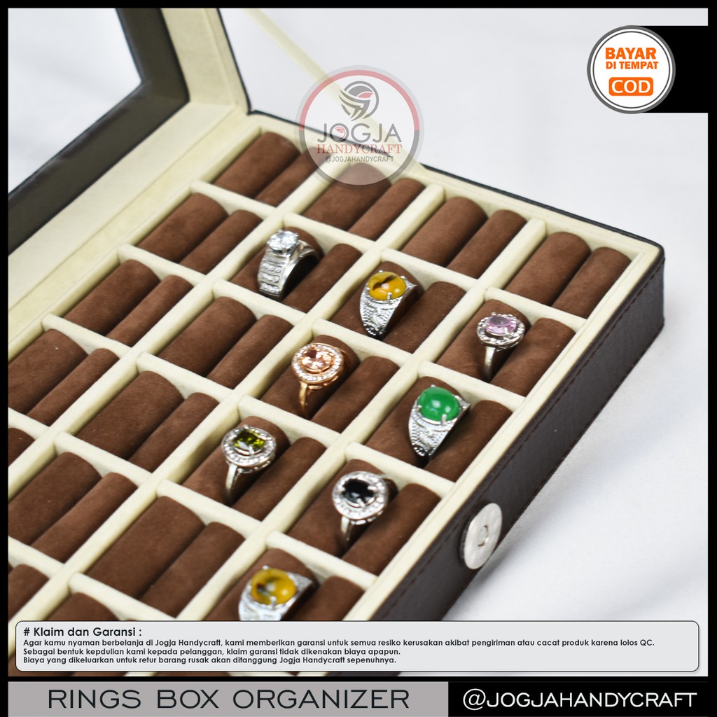 Exclusive Brown Cream Ring Box Organizer For 24 Rings / Kotak Tempat Cincin Akik / Box Cincin