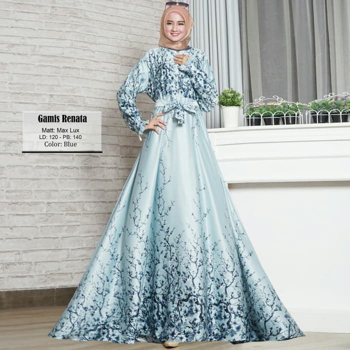 BAJU GAMIS PESTA MUSLIM BIRU RENATA / GAMIS SYAR I MUSLIM MEWAH / BAJU WANITA MUSLIM TERBARU