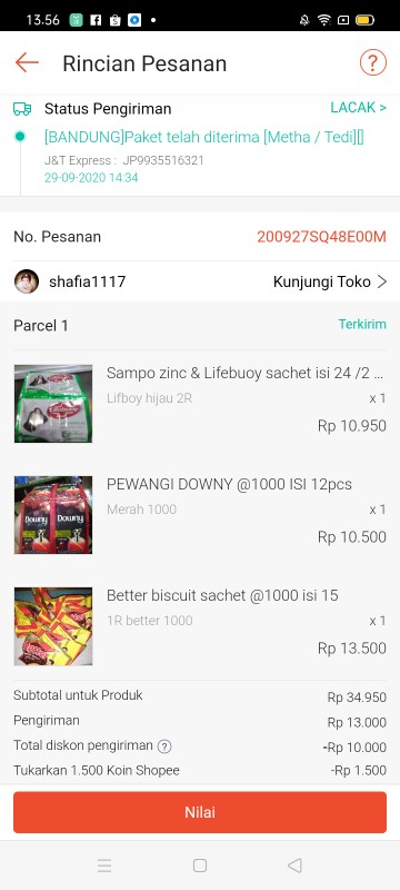 Pewangi Downy @1000 Isi 12pcs