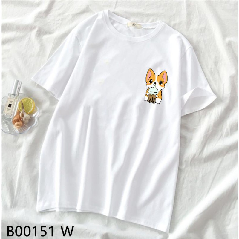 MYSTIQUE.ID-BAJU KAOS DOGGY WITH BOBA T-SHIRT LUCU DAN AESTHETIC