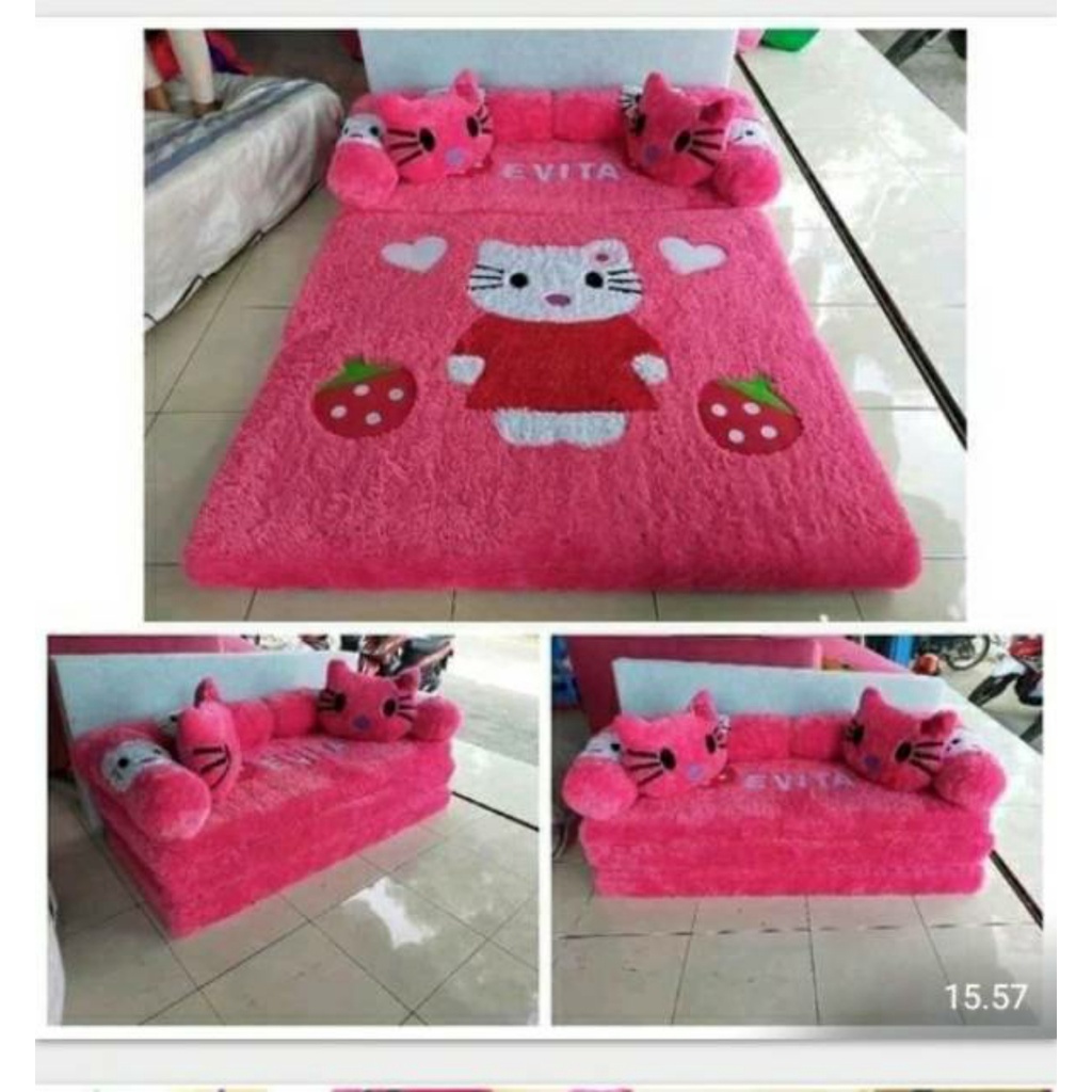 TERBARU !!! Kasur Bulu Karakter / Kasur Lipat Bulu Karakter Rasfur Sofa bed UKURAN Double 200x140x10 cm // Sofa Bed Karakter MURAH // Kasur Santai Bulu / Kasur Bulu Double Kasur Karpet Santai Ruangan Tamu Full Set 2 Bantal 3 guling Bisa di Lipat Jadi SOFA