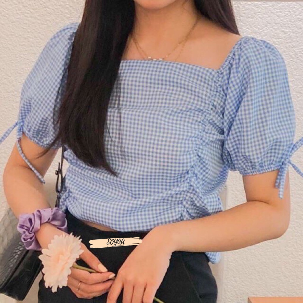 M-XXXXL 008 Tali Baju Atasan Sabrina Irise Kerut/Serut Lengan Panjang/Pendek/Crop Top Jumbo Wanita