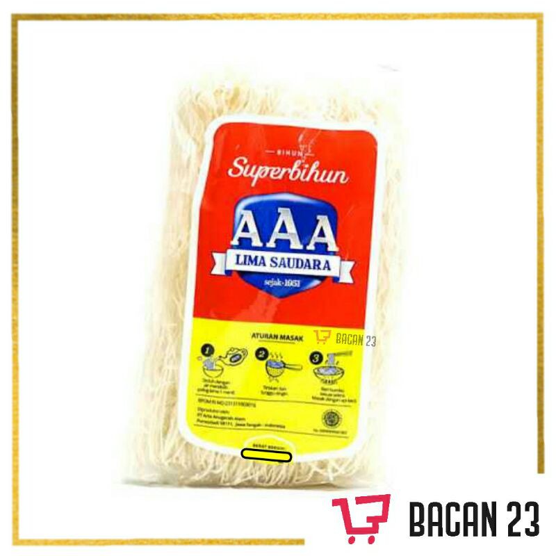 

Super Bihun AAA Lima Saudara (450gr) / Mie Bihun / Mi Putih / Mi Halus / Bacan 23 - Bacan23