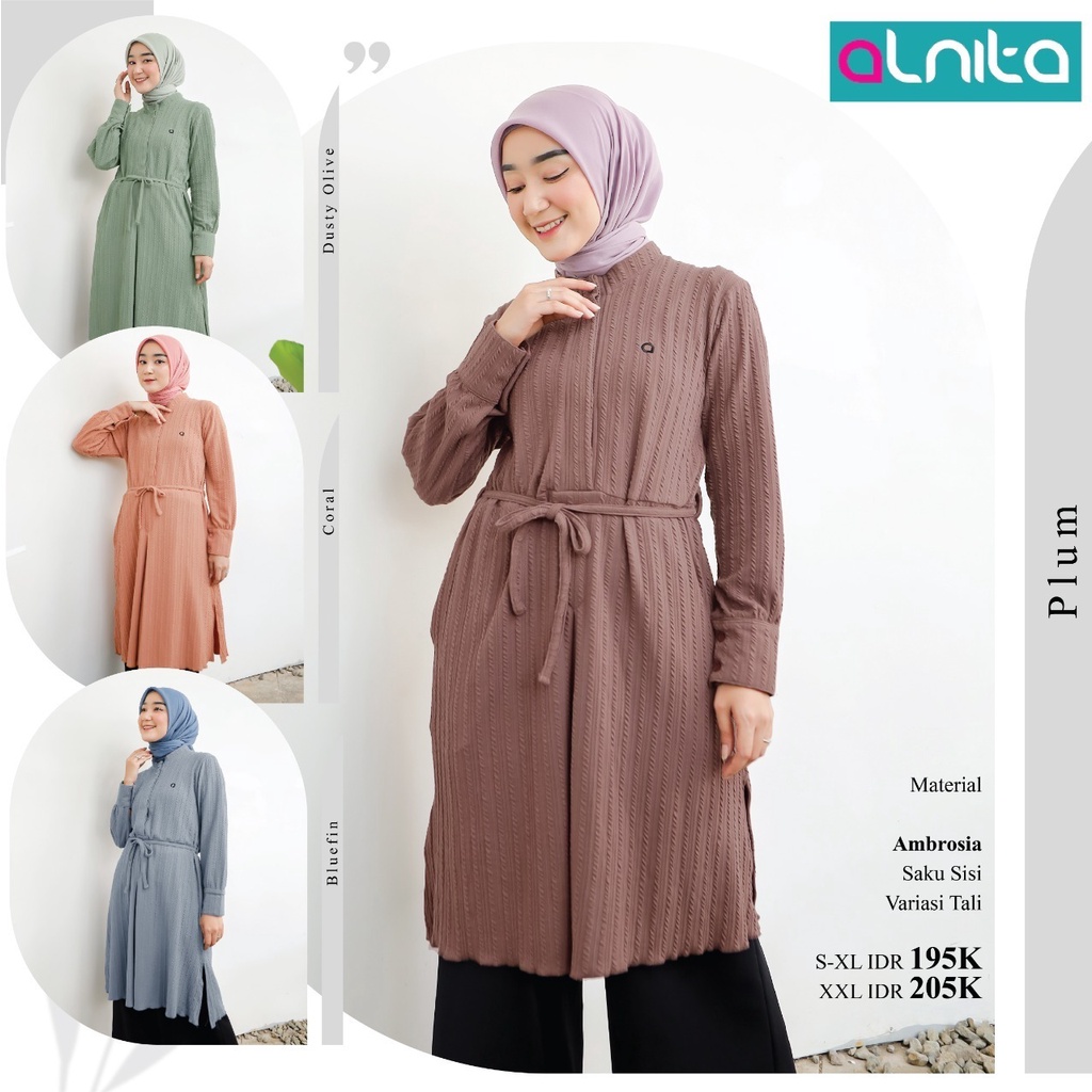 Alnita Addia Tunik Wanita Muslimah Atasan Bahan Ambrosia Outfit Casual