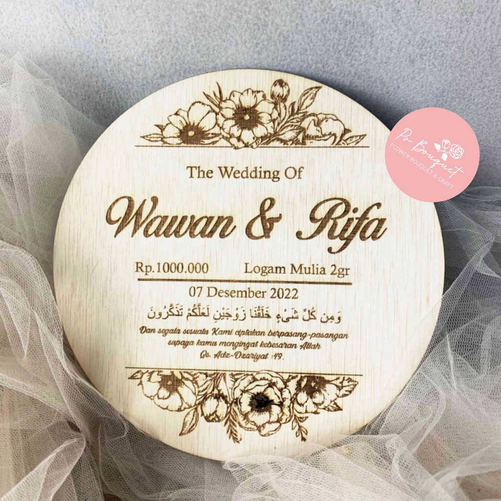 Hiasan mahar kayu | grafir bulat | dekorasi mahar kayu rustic triplek plywood chipboard | ayat Adz-d