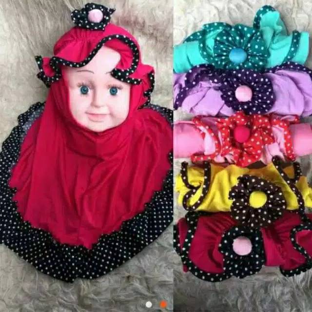 Jilbab Anak Polka Bayi Topi Garis Grosir J10