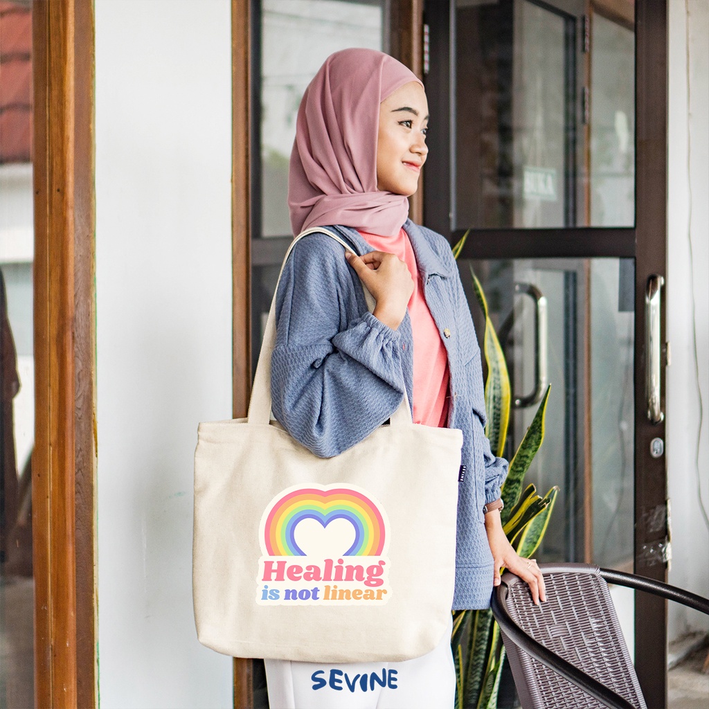 Sevine Tote Bag Kanvas Emily Resleting Kantong Tas Laptop Kuliah Sekolah Fashion Totebag Kerja Quotes Cute Aesthetic - RM