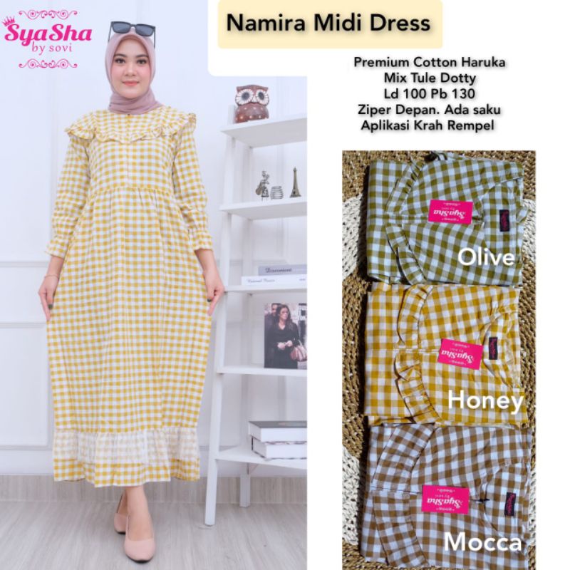 midi dress kotak kotak