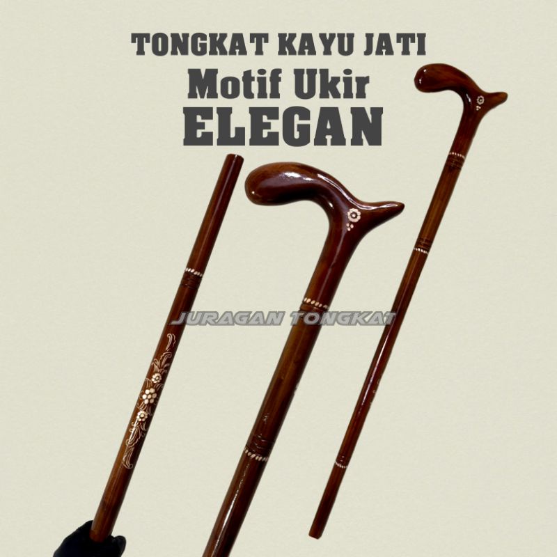 Tongkat Kayu Jati Motif Unik / Tongkat Jalan / Tongkat Kayu / Tongkat Orang Tua / Tongkat Kayu
