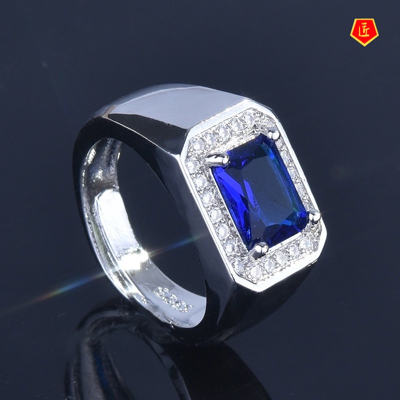 [Ready Stock]Domineering Men's Inlaid Sapphire Ring