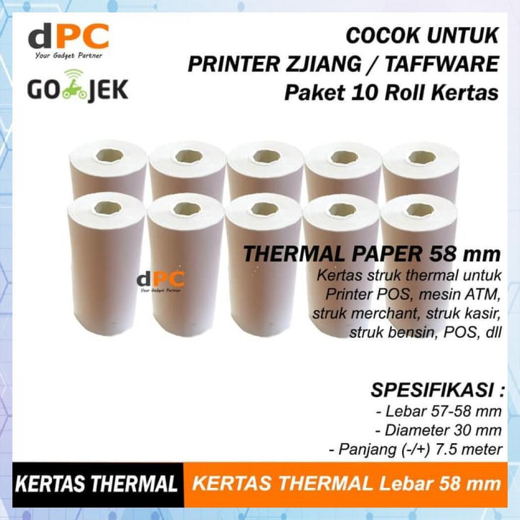 

Kertas Struk 10 Roll Thermal Paper 58 X 30 Mm Untuk Atm Printer Zjiang