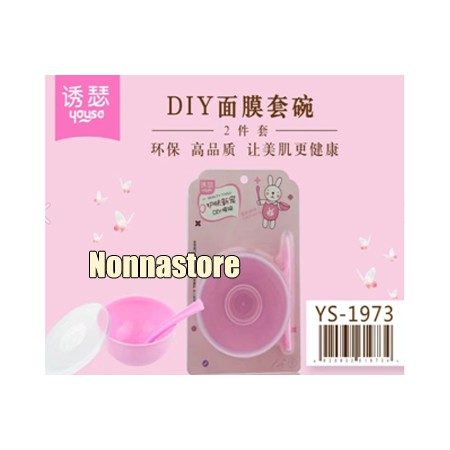 Piring Mangkok Masker dengan Tutup + Sendok Spatula + Masker Wajah Compressed Mask 6 Buah