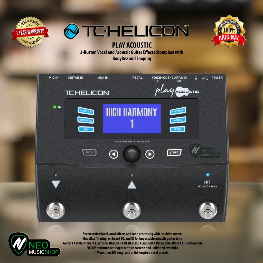 TC HELICON PLAY ACOUSTIC 3-Button Vocal and Acoustic Guitar Effects