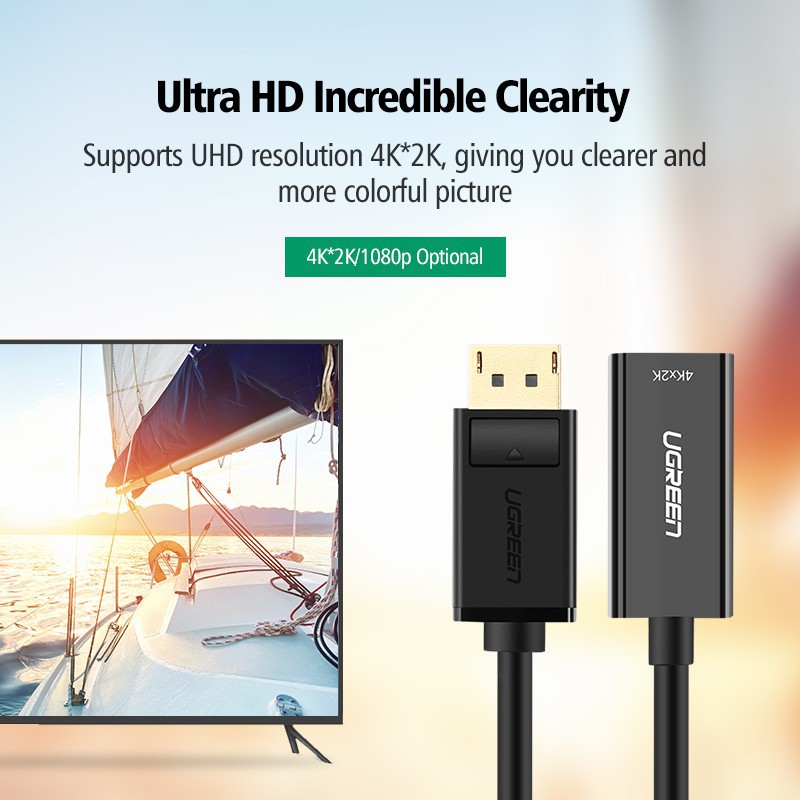 【Stok Produk di Indonesia】Ugreen 4kx2k Kabel Adapter DisplayPort DP Ke HDMI Untuk Proyektor HP / Dell Laptop