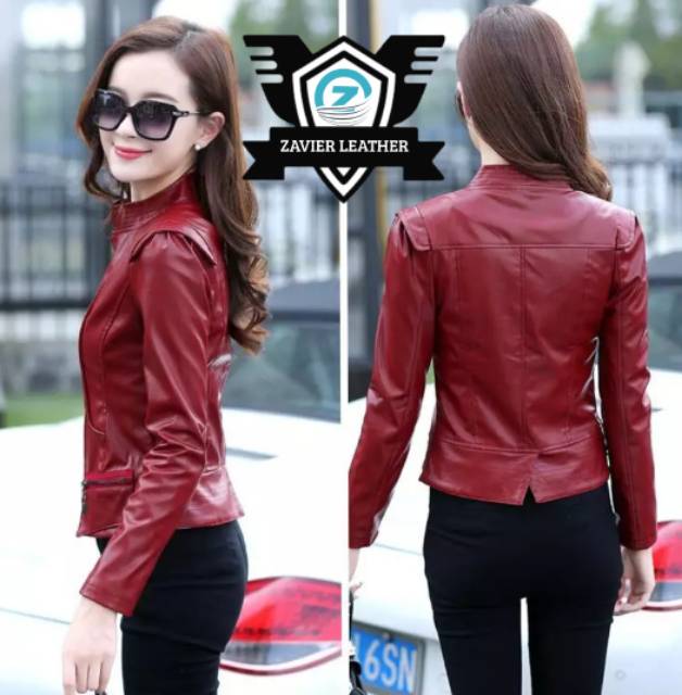 Jaket cewek slim semi kulit jaket wanita slim kulit sintetis