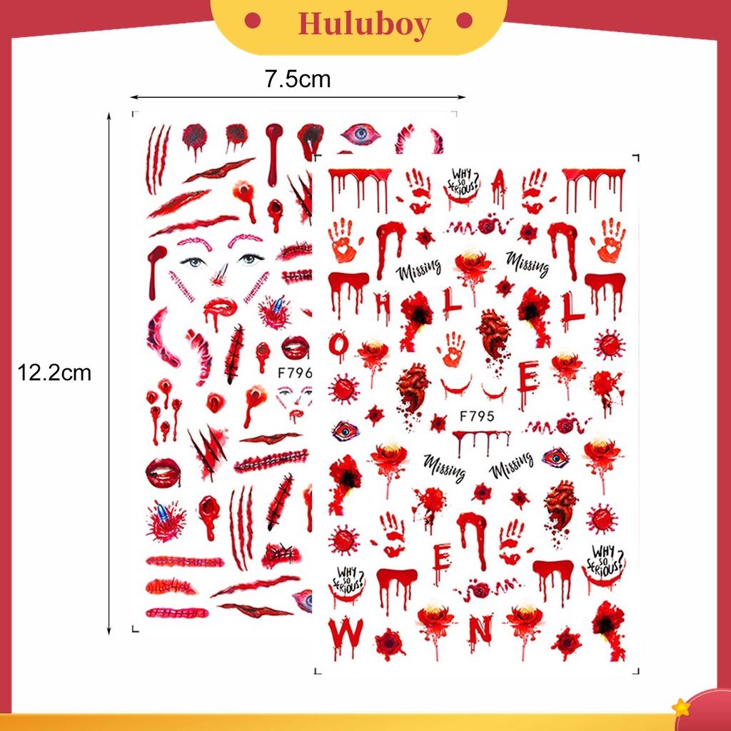 Huluboy Huluboy♡ 2pcs / Set Stiker Kuku Motif Tangan Berdarah Mata Merah Untuk Halloween