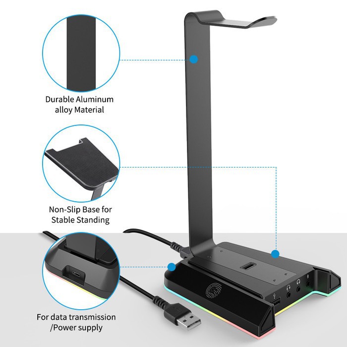 dbE HS100 7.1 Virtual Surround Headphone Stand with RGB and USB HUB