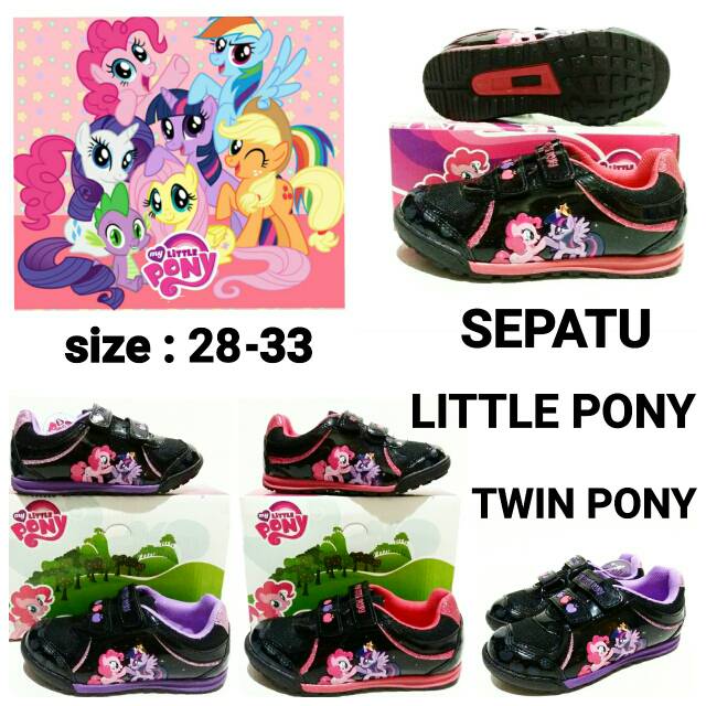 Sepatu sekolah anak cewek little pony Sepatu twin pony murah black ungu black pink