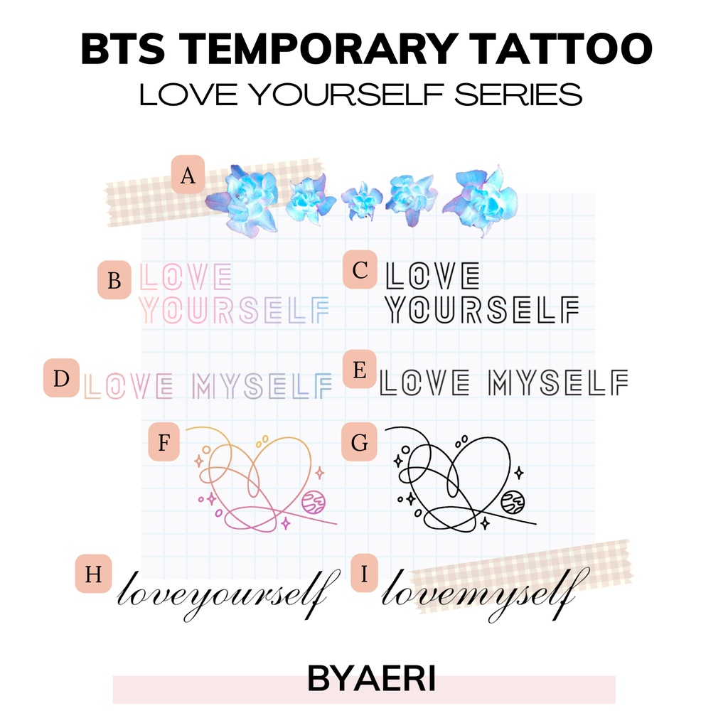 BTS LOVE YOURSELF TEMPORARY TATTOO (Tato Temporer Stiker LY series Member Tato Jungkook ARMY NON-PERMANEN KPOP TATO)