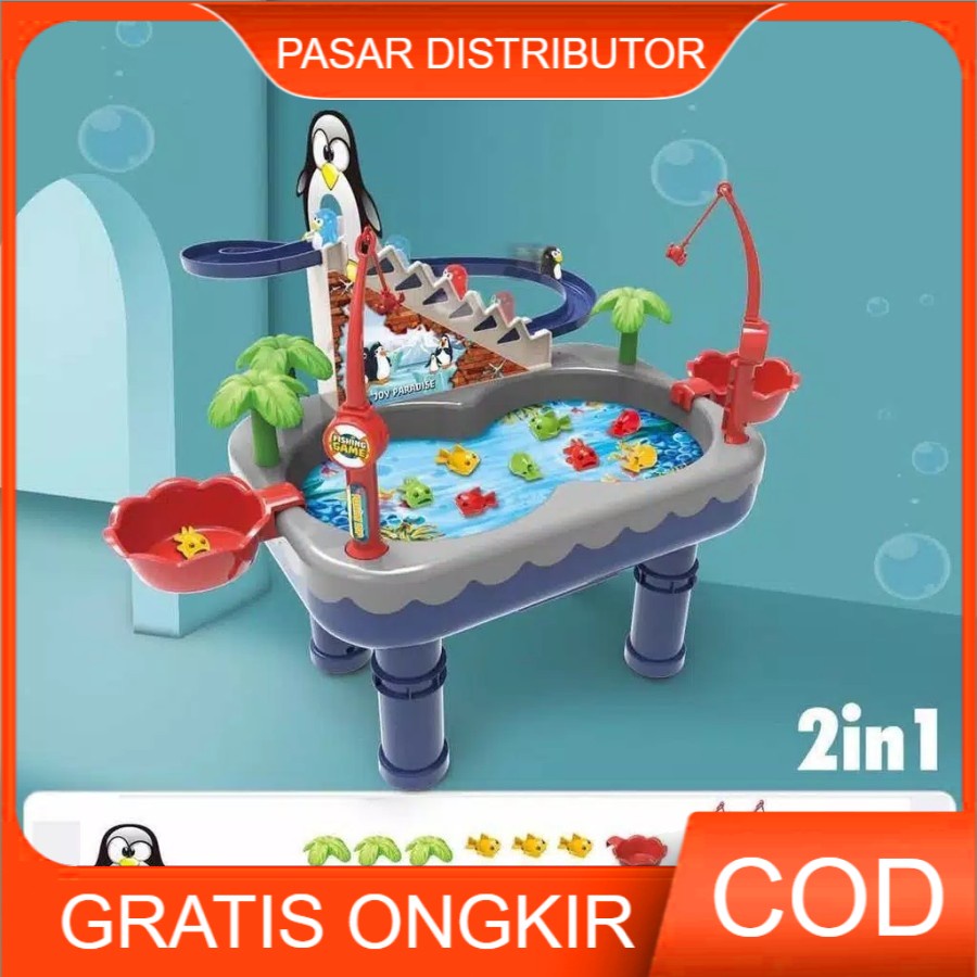 Mainan Anak Memancing Ikan Joy Penguin Fishing Game Pool Play Set Mainan Anak