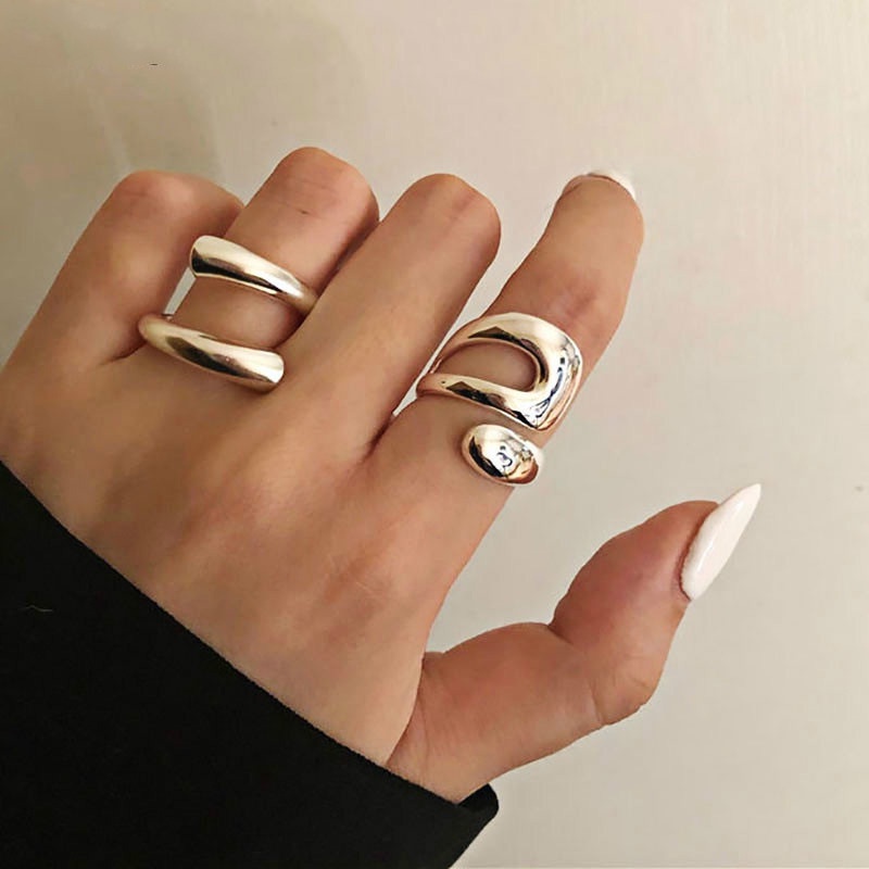 Cincin Model Terbuka Desain Geometri Gaya Retro Punk Untuk Wanita