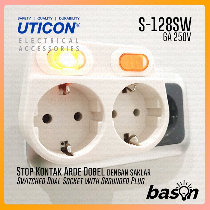 UTICON S128SW - Stop Kontak 2 Lubang + Saklar