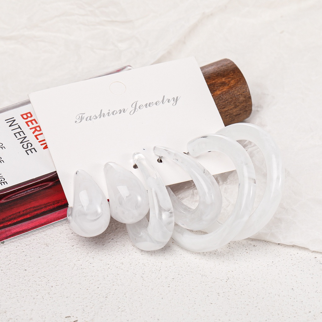 Hu Hu Hu Hu Hu Alat Bantu Pasang Kacamata♡ 3 Pasang / Set Anting Tusuk Bentuk C Bahan Akrilik Transparan Untuk Wanita