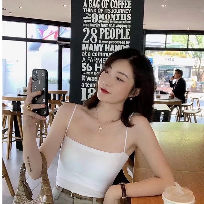 Tanktop Wanita Polos Basic Tank Top Polos With Cup Tali Kecil Spandex-5