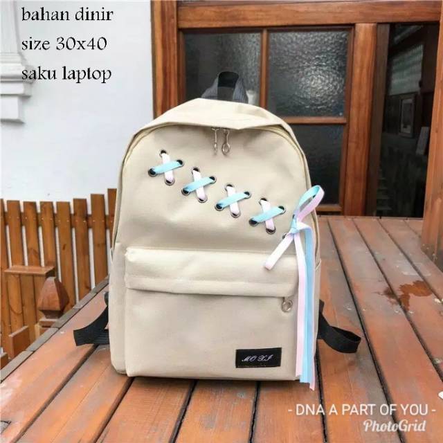 Backpack kepang miring pita HARAZUKU/ ransel simple / tas ransel wanita murah