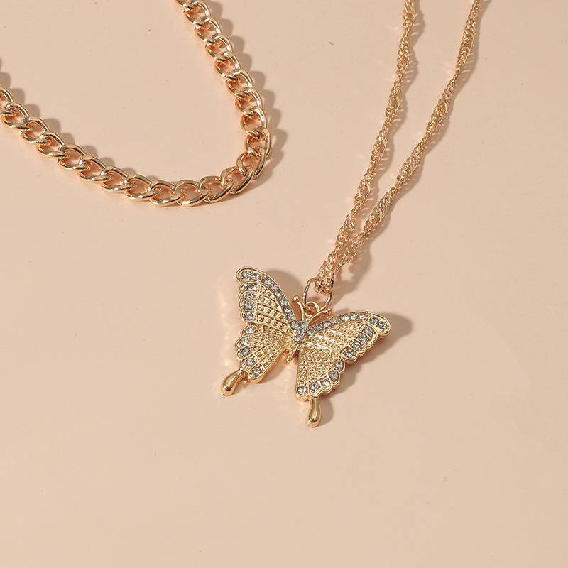 Kalung Choker Lapis Emas Dengan Liontin Kupu-Kupu Kristal Untuk Wanita