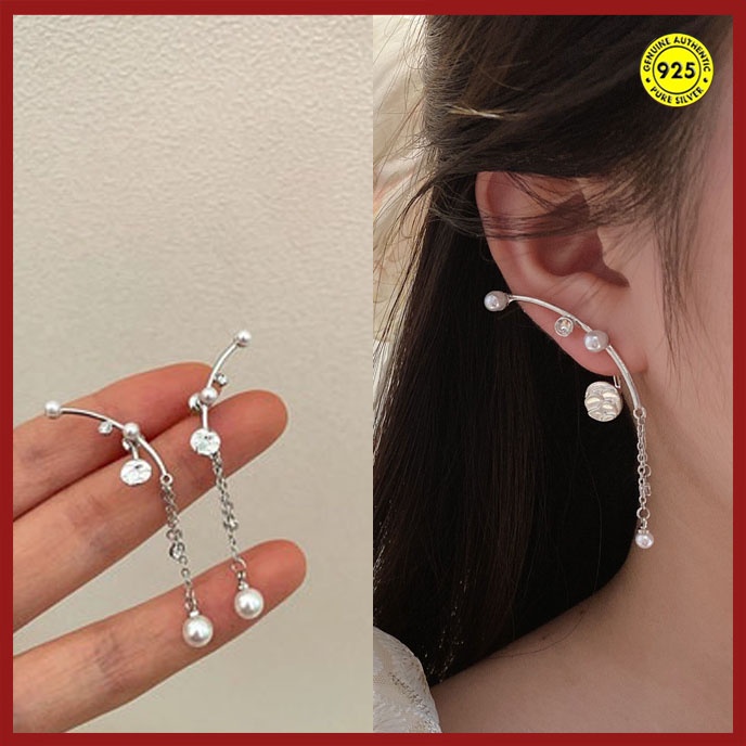 Anting Rumbai Mutiara Bahan Sterling Silver Gaya Retro Perancis Untuk Musim Panas