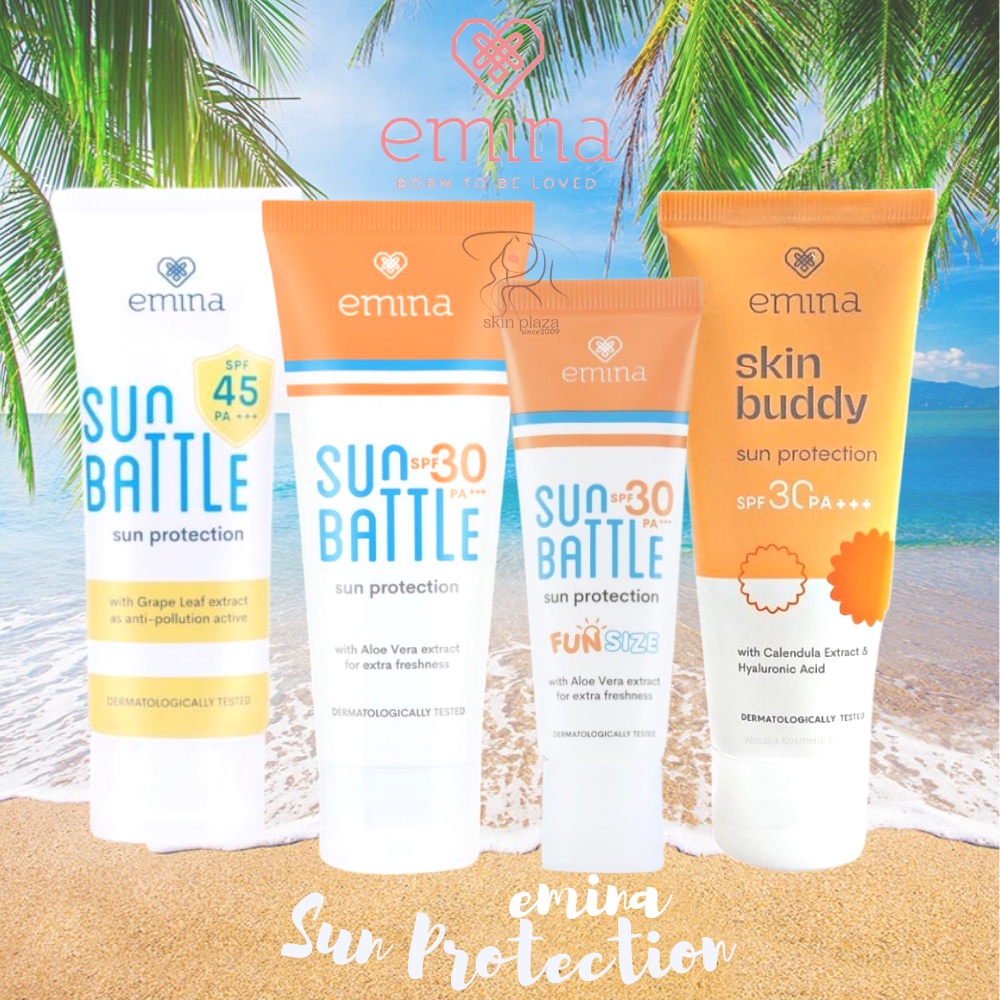 ORIGINAL Sunblock Emina Sun Battle Skin Buddy SPF 30 60ml | SPF 45 30ml | Fun Size 23ml Sun Protection Sunblock Wajah Dan Badan