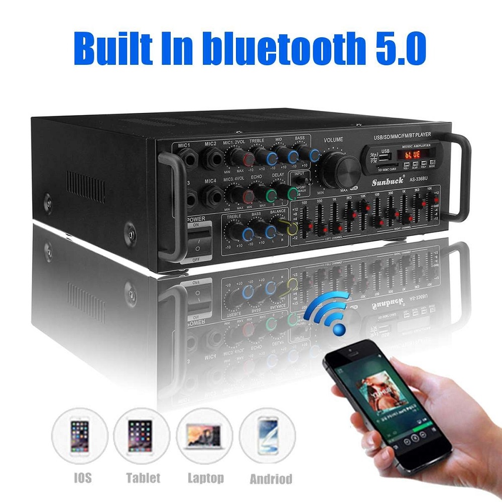 Audio Amplifier Bluetooth EQ Karaoke Home Theater FM Radio 2000W - AS-336BU - Black