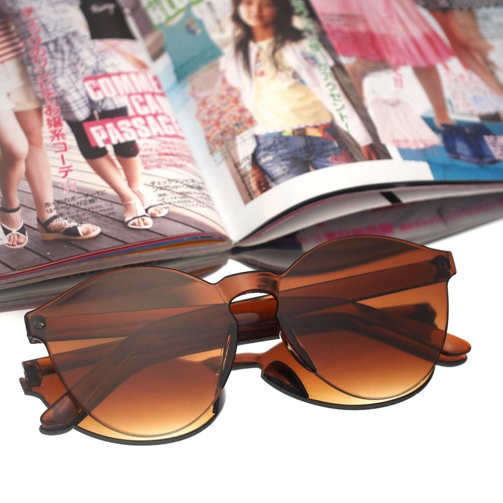 Kacamata Jelly Pria Wanita Kacamata Fashion Murah / Kaca Mata Candy Sunglasses Korea Warna Warni-18. Grad Brown