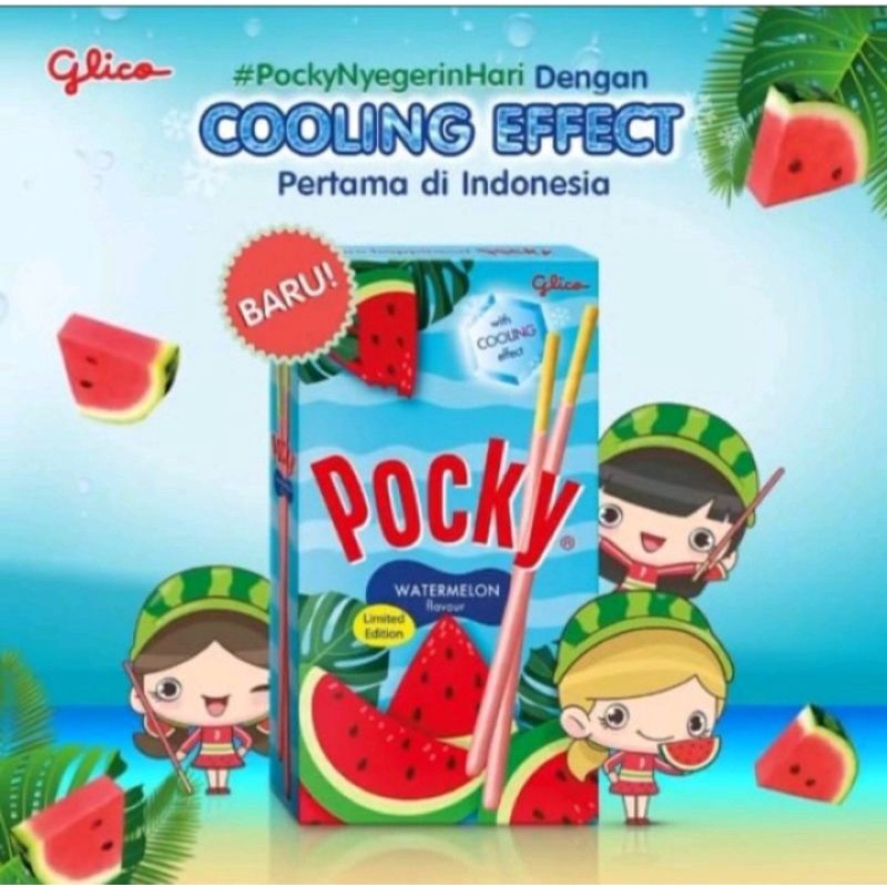POCKY GLICO WATERMELON FLAVOR - biskuit stik bersalut krim rasa semangka