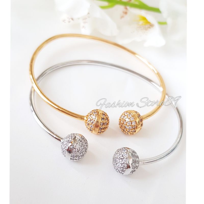 Gelang bangle bola permata putih xuping design 2 model dalam 1 gelang import perhiasan lapis emas