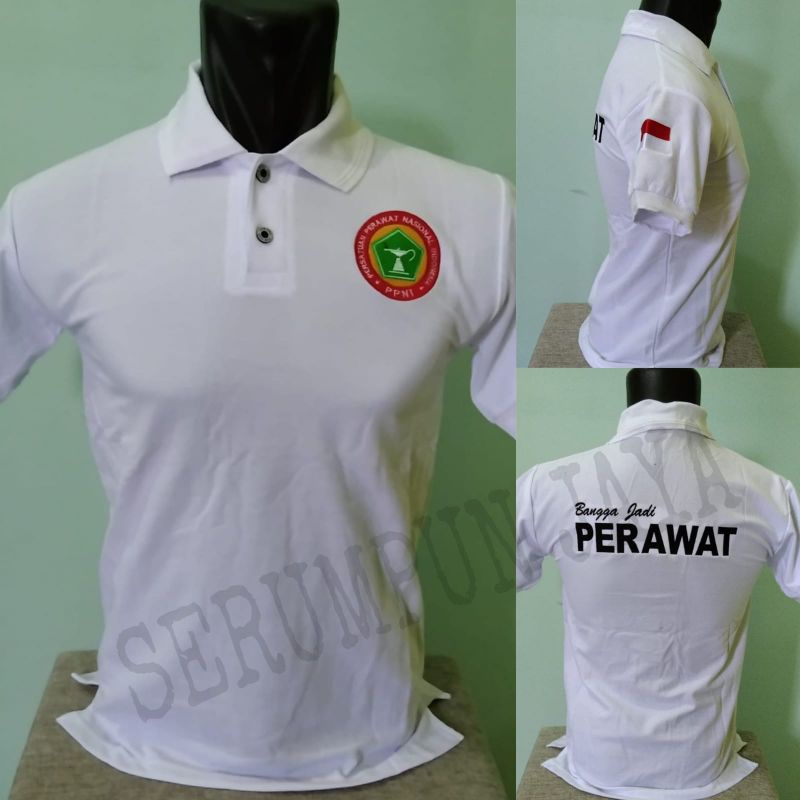KAOS PERAWAT FULL BORDIR PUTIH - KAOS KERAH PERAWAT - KAOS PERAWAT PUTIH