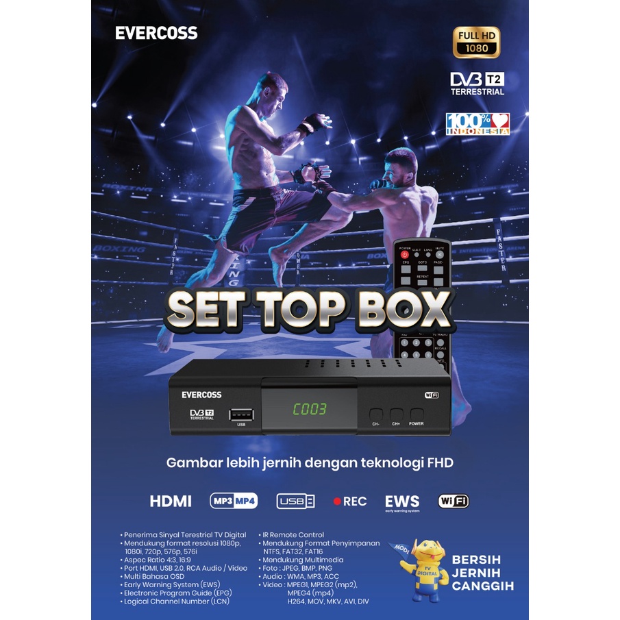 STB TV DIGITAL EVERCOSS SET TOP BOX pro Digital TV receiver Full HD / EVERCOSS STB tabung bergaransi android tv berkualitas terbaik T5M0
