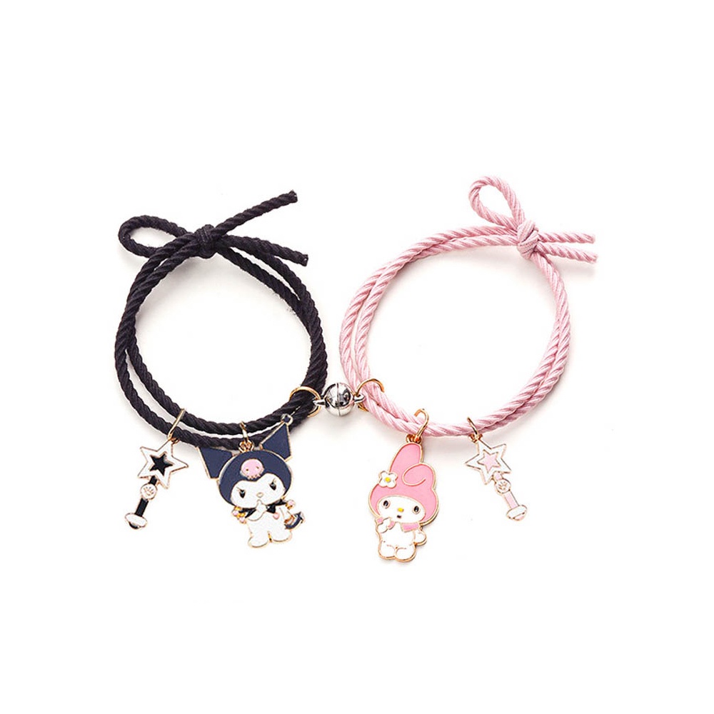 【Harga Terendah】 2pcs Gelang Kuromi Couple Bracelet Tali Pasangan Magnet Attract Persahabatan Black 
