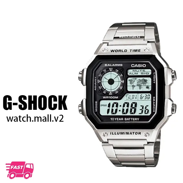 Jam tangan Casio fashion pria jam tangan elektronik retro persegi AE-1200WHD-1A