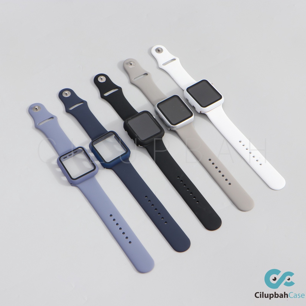 FULLSET Strap for Apple Watch Sport Band &amp; Tempered Glass Case 2 in 1  iwatch For 38mm 40mm 42mm 44mm