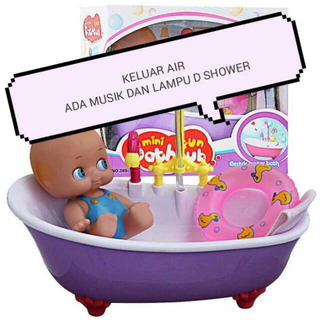 Mainan edukatif kreatif imajinasi anak boneka baby doll bak mandi bayi mini fun bathtub bak shower