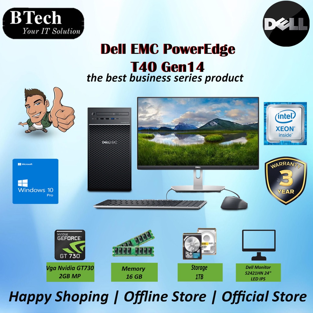 Dell EMC PowerEdge T40 Gen14 GT730 16GB 1TB S2421HN 24" WIN10 PRO 3YR